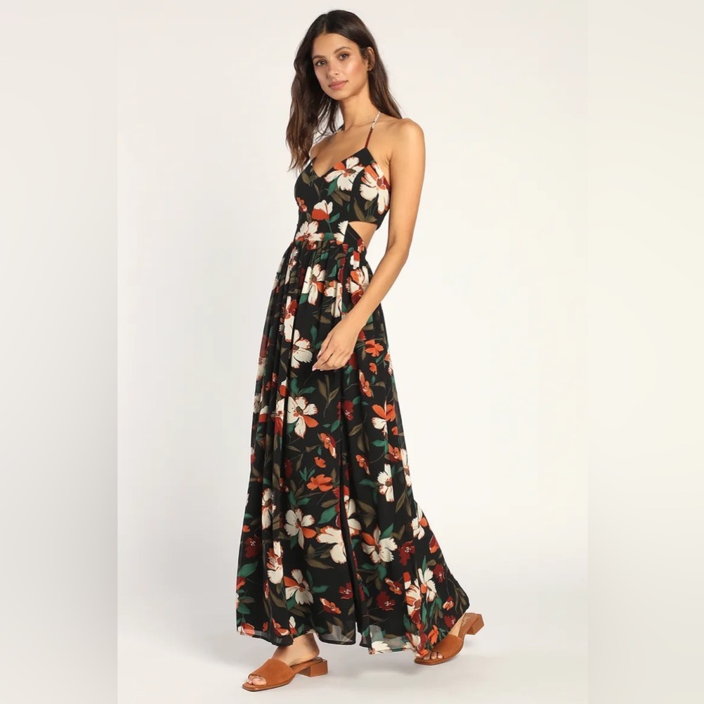 NWT Lulus Tropical Print Halter Cutout Maxi Dress